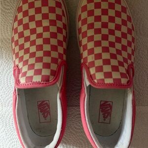 Vans Pink and White Checkerboard Slip-On Sneakers Missy size 6